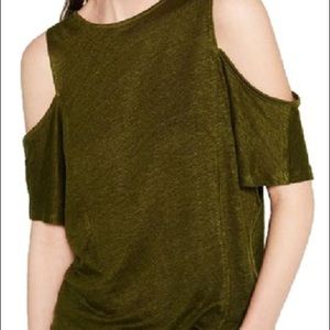 Zara cold shoulder linen T-shirt size small green